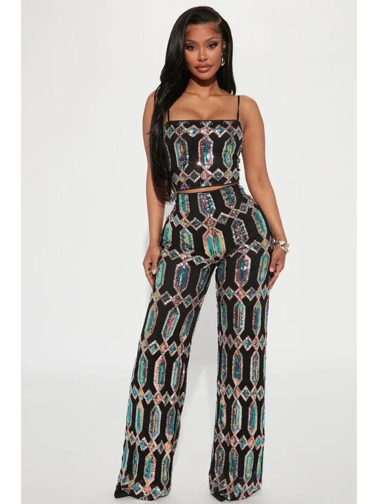 Fashion Nova Pants - Fashion Nova Just Your Fairytale Black Sequin Matching Pant Set LARGE New